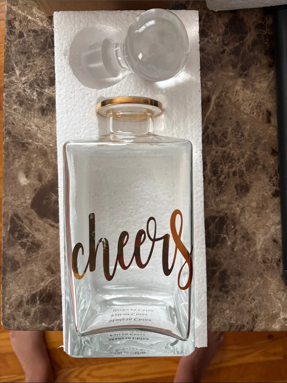 Glass Decanter with Gold 'Cheers' Script - Clear